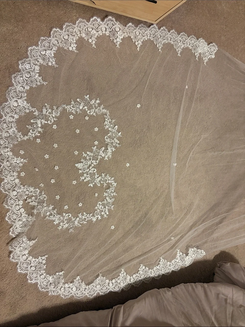 Elegant Lace-Edged Bridal Veil with Heart Motif - White